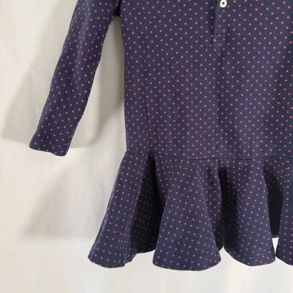 Ralph Lauren Shirt Dress Baby Girls 24M Months Blue Red Polka Dot Long Sleeve